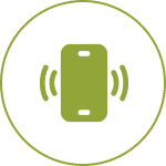 Green vibrating phone icon on black background.